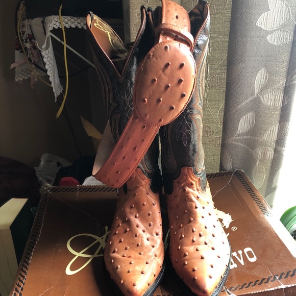 Bravo Rodeo Ostrich Skin Boots Sz 9 - Picture 1 of 6